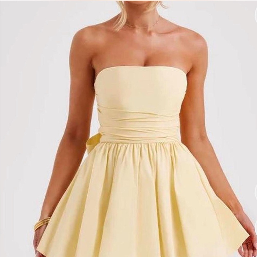 Strapless Yellow Fit-and-Flare Dress